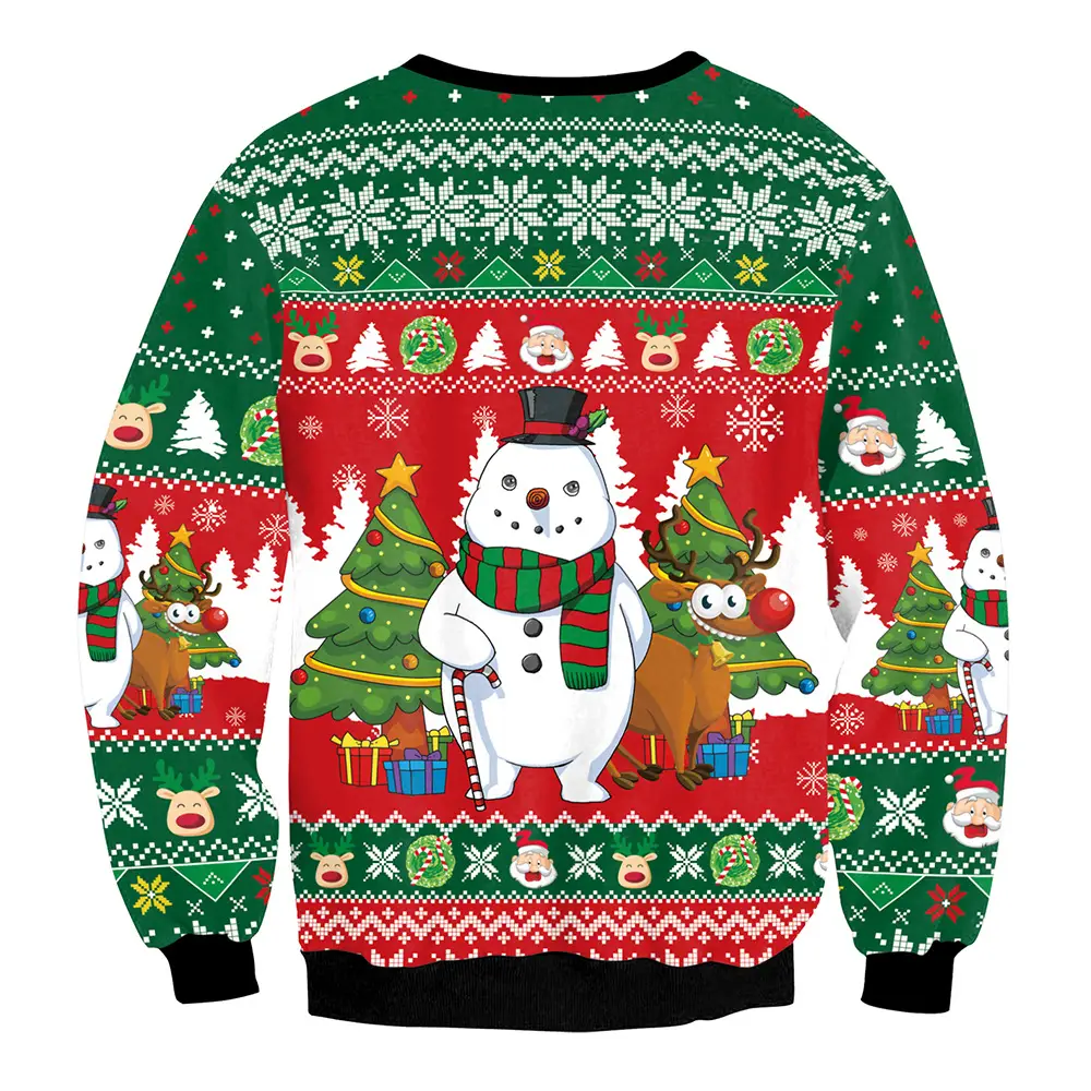 Christmas Snowman Printed Sweatshirt Red Green Long Sleeve - Image 5