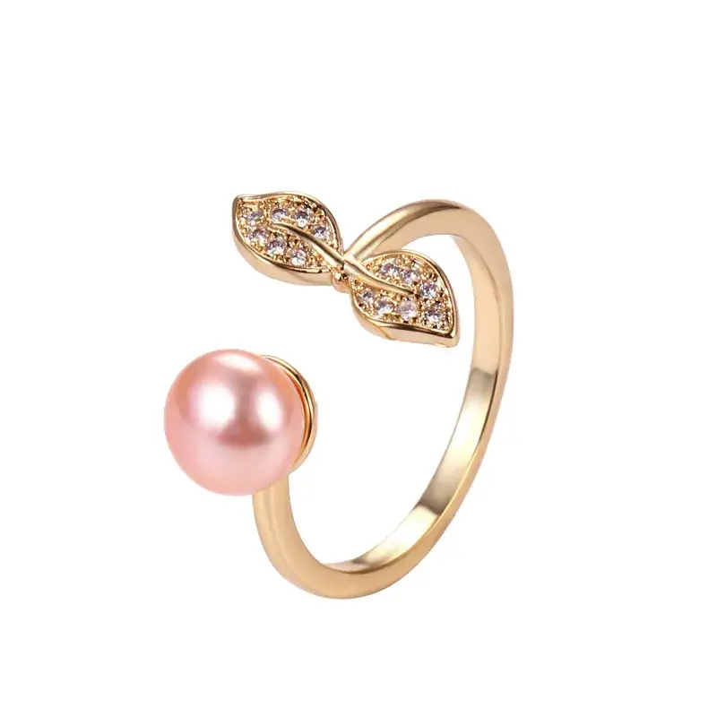 Japanese & Korean Style Pearl Leaf Adjustable Ring