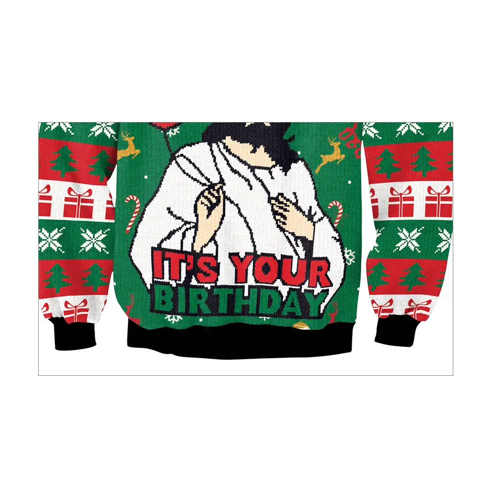 2025 Christmas Printed Sweatshirt Green Jesus Couple Long Sleeve