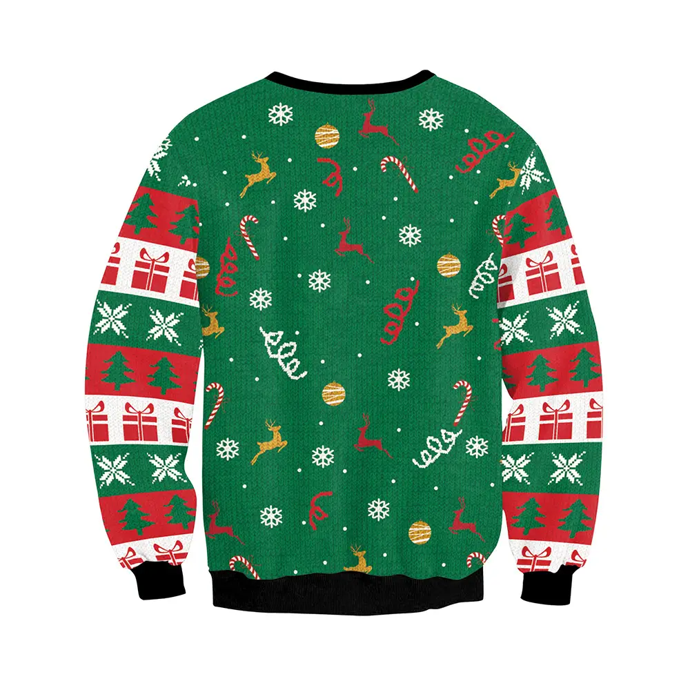 2025 Christmas Printed Sweatshirt Green Jesus Couple Long Sleeve