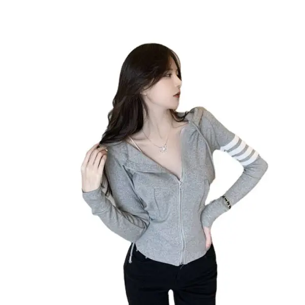 Women Cotton Slim Gray Hooded Cardigan Coat Winter