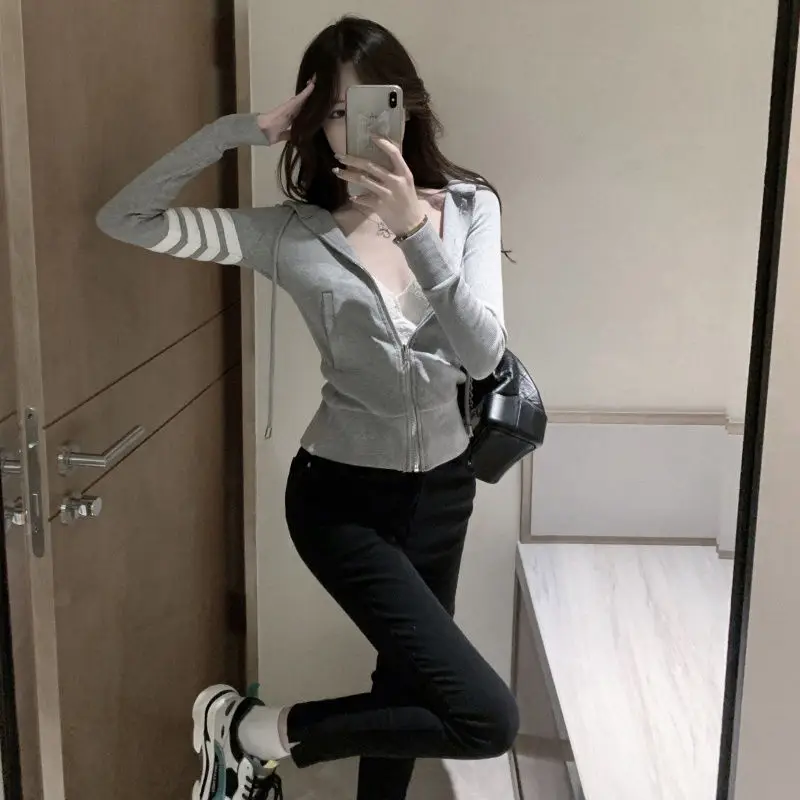 Women Cotton Slim Gray Hooded Cardigan Coat Winter — feature 10