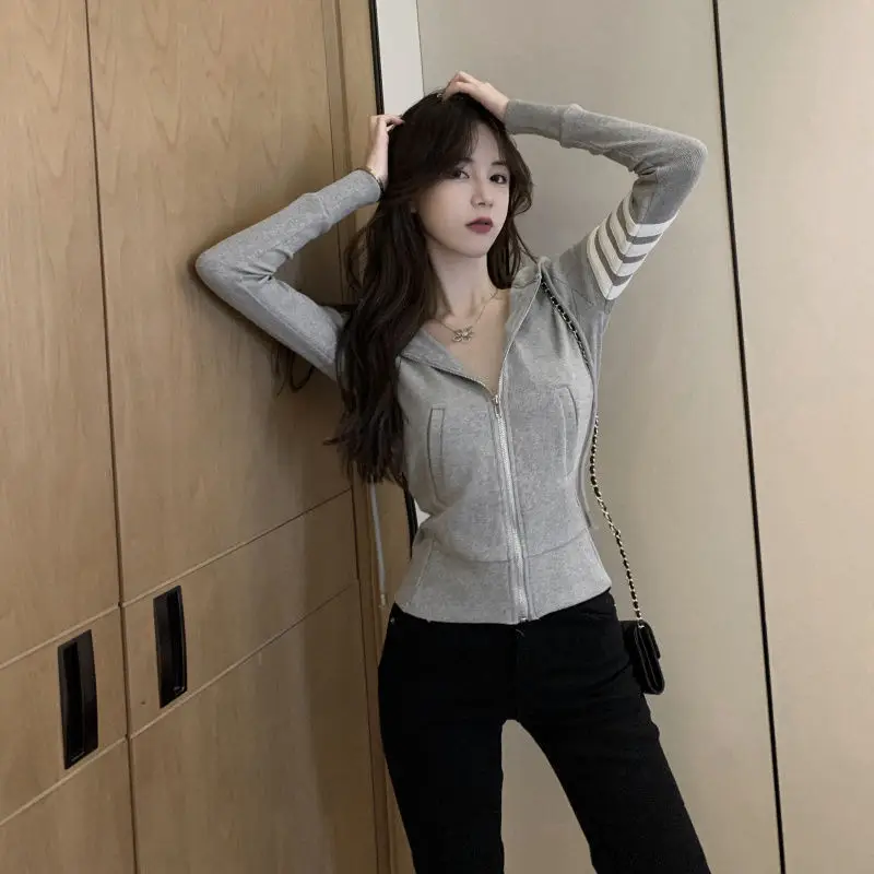 Women Cotton Slim Gray Hooded Cardigan Coat Winter — feature 2