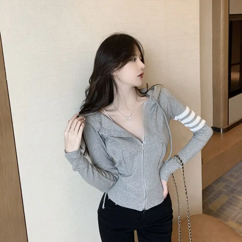 Women Cotton Slim Gray Hooded Cardigan Coat Winter — feature 4