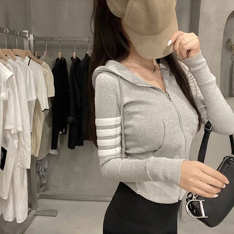 Women Cotton Slim Gray Hooded Cardigan Coat Winter — feature 7