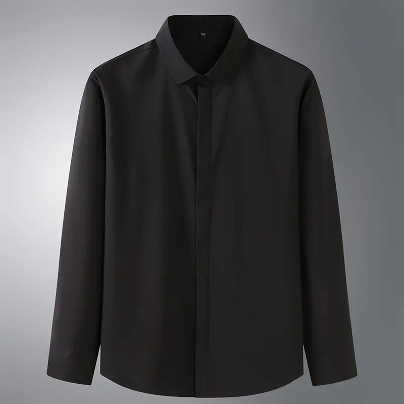 Men's Long Sleeve Black Shirt Plus Size Casual All Match - Image 2