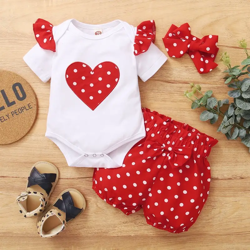 Kids Love Red Heart Polka Dot 3Pc Suit - Image 2