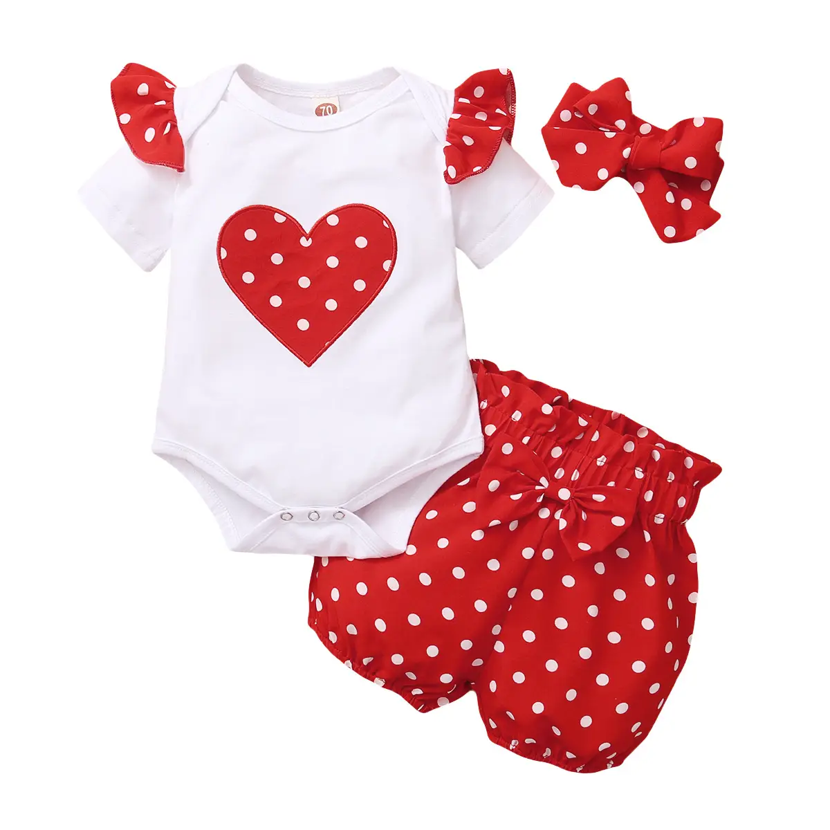 Kids Love Red Heart Polka Dot 3Pc Suit - Image 5