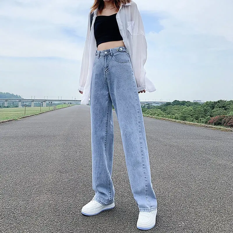 Women's Black Wide Leg High Waist Jeans Spring Autumn - Image 2