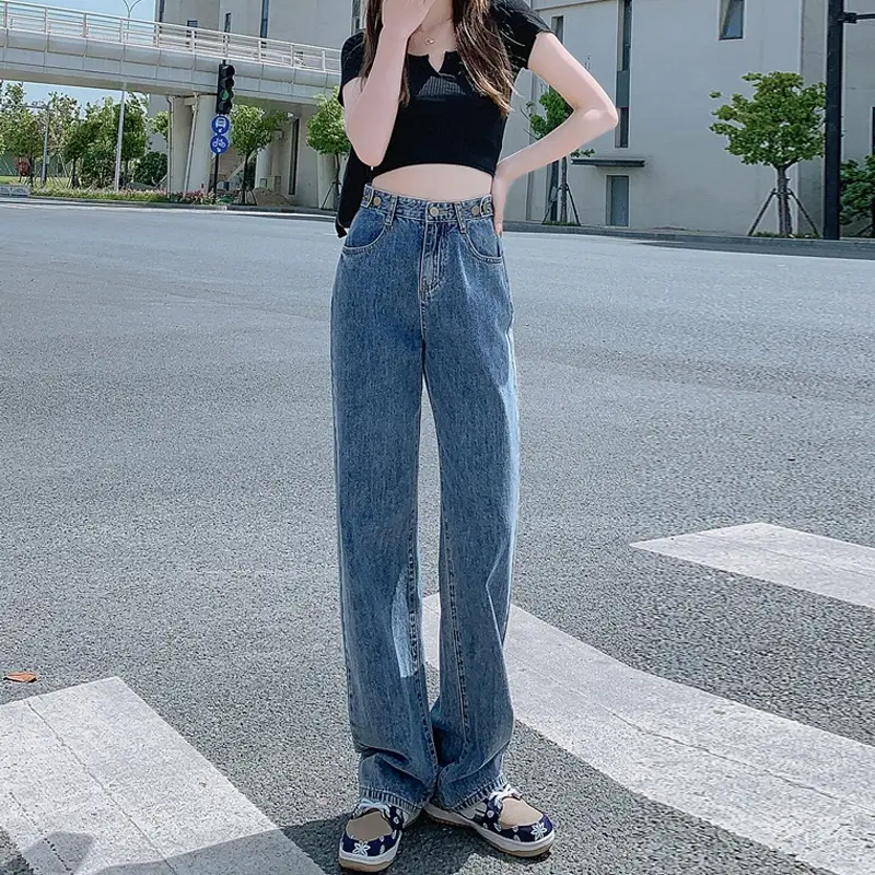 Women's Black Wide Leg High Waist Jeans Spring Autumn - Image 4