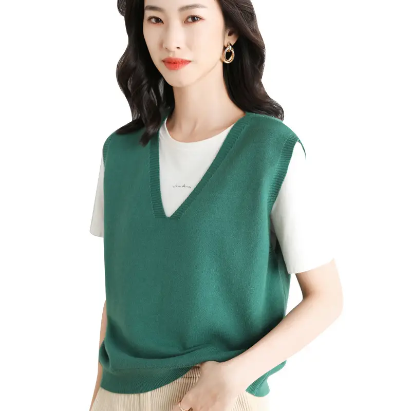Women's V-Neck Knitted V-Neck Vest Maroon - Image 19