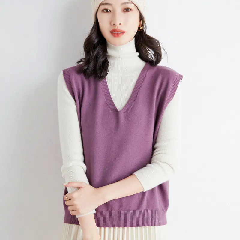 Women's V-Neck Knitted V-Neck Vest Maroon - Image 2