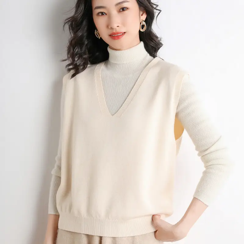 Women's V-Neck Knitted V-Neck Vest Maroon - Image 5
