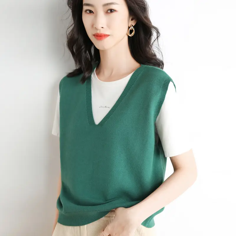 Women's V-Neck Knitted V-Neck Vest Maroon - Image 6