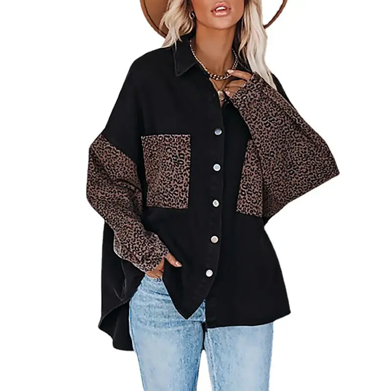 Women's Black Leopard Print Long Sleeve Shirt Coat - Image 6