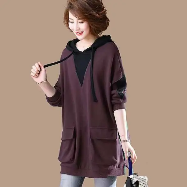 Women Korean Style Hoodie Blue Long Sleeve Plus Size - Image 9