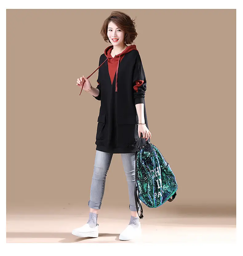 Women Korean Style Hoodie Blue Long Sleeve Plus Size — feature 10