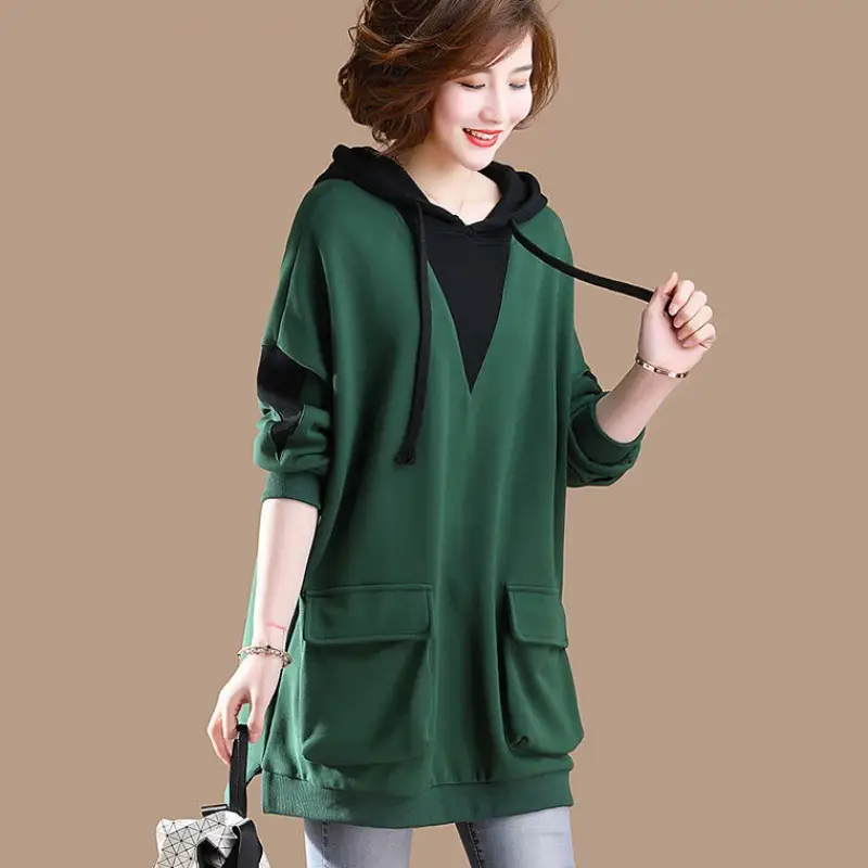 Women Korean Style Hoodie Blue Long Sleeve Plus Size — feature 14