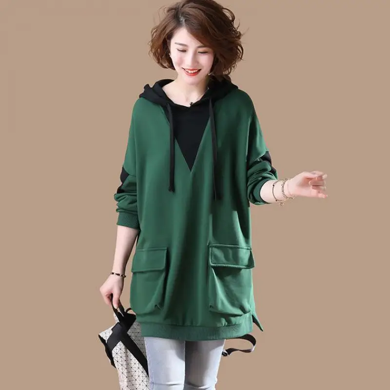 Women Korean Style Hoodie Blue Long Sleeve Plus Size — feature 17