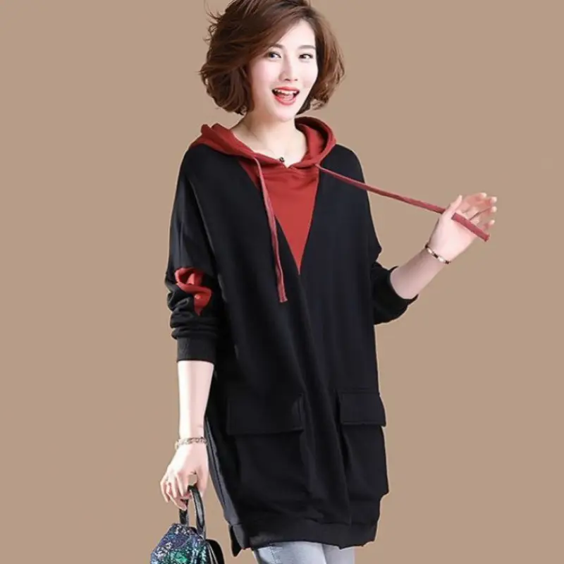 Women Korean Style Hoodie Blue Long Sleeve Plus Size — feature 18