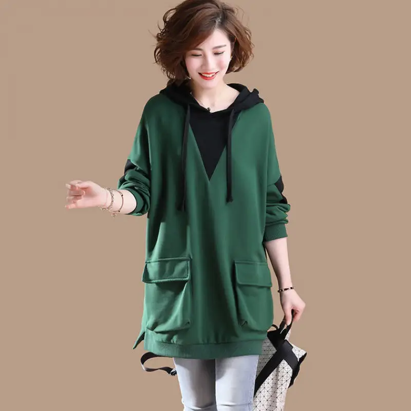 Women Korean Style Hoodie Blue Long Sleeve Plus Size — feature 21