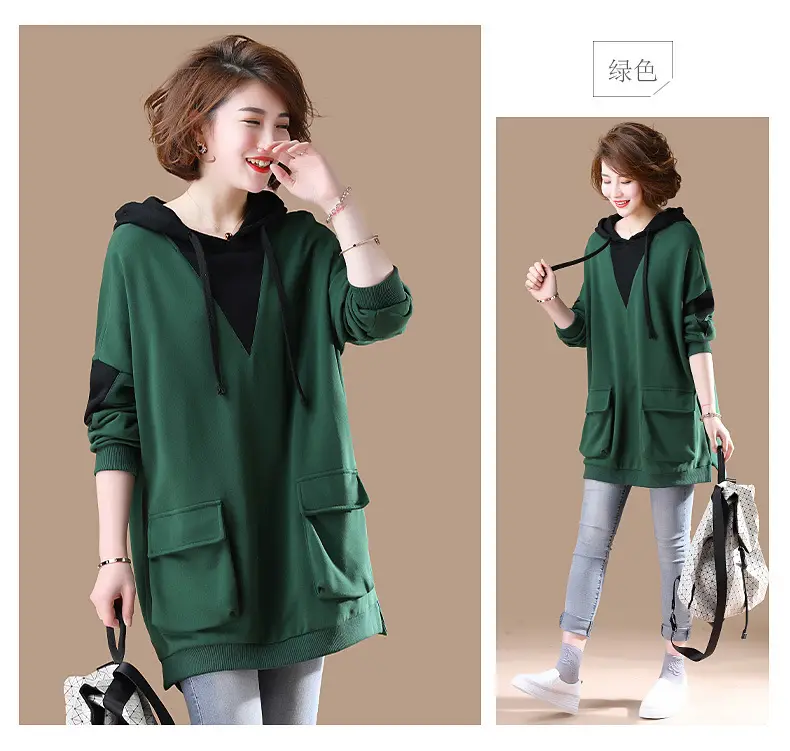 Women Korean Style Hoodie Blue Long Sleeve Plus Size — feature 4