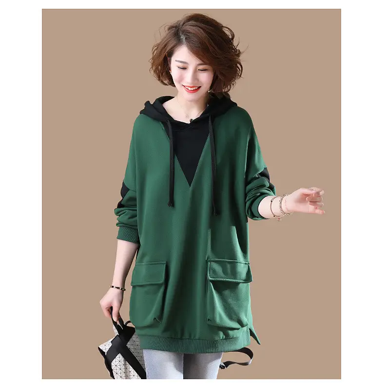 Women Korean Style Hoodie Blue Long Sleeve Plus Size — feature 5