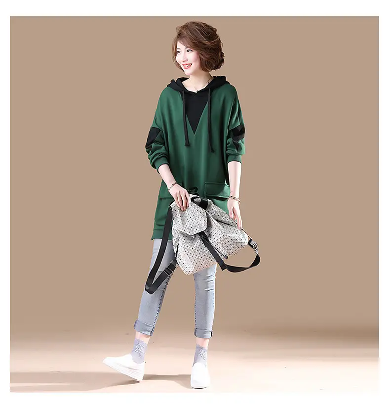 Women Korean Style Hoodie Blue Long Sleeve Plus Size — feature 6