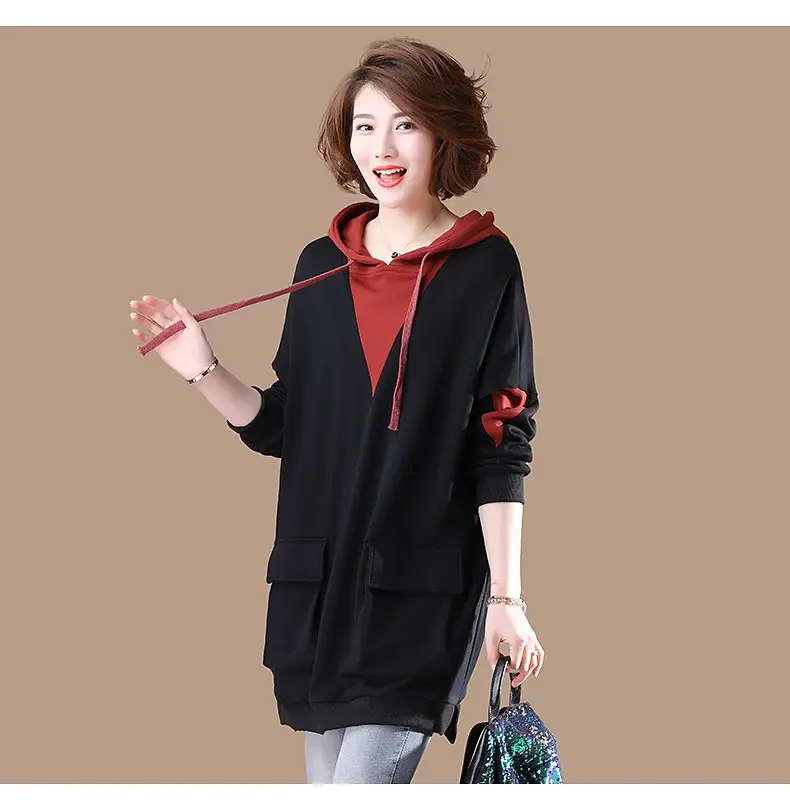 Women Korean Style Hoodie Blue Long Sleeve Plus Size — feature 7