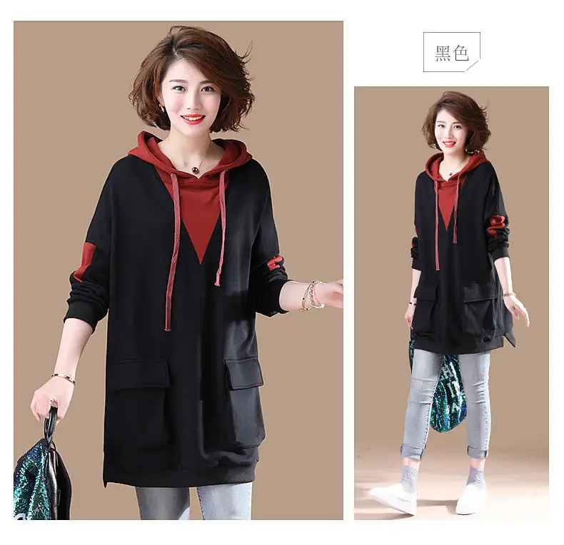 Women Korean Style Hoodie Blue Long Sleeve Plus Size — feature 8