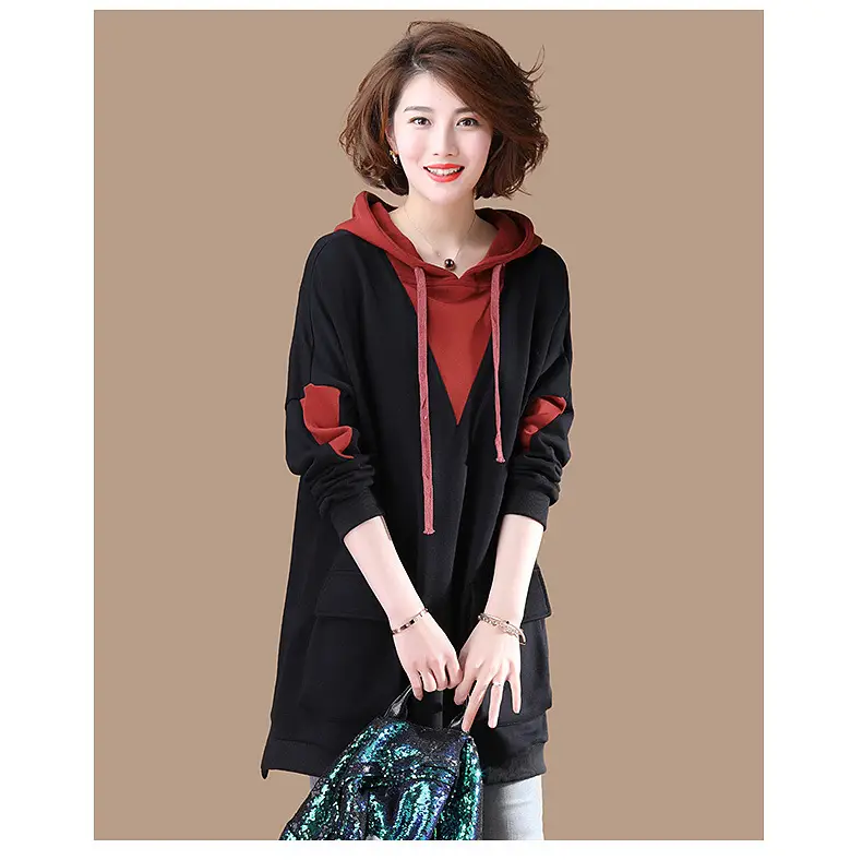 Women Korean Style Hoodie Blue Long Sleeve Plus Size — feature 9