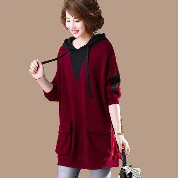 Women Korean Style Hoodie Blue Long Sleeve Plus Size - Image 4