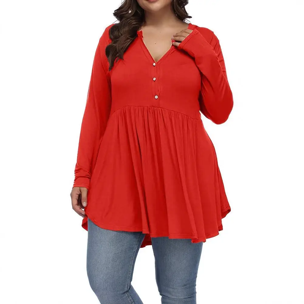 2026 V-Neck Button Pleated Women's T-Shirt Purple Large - Image 14