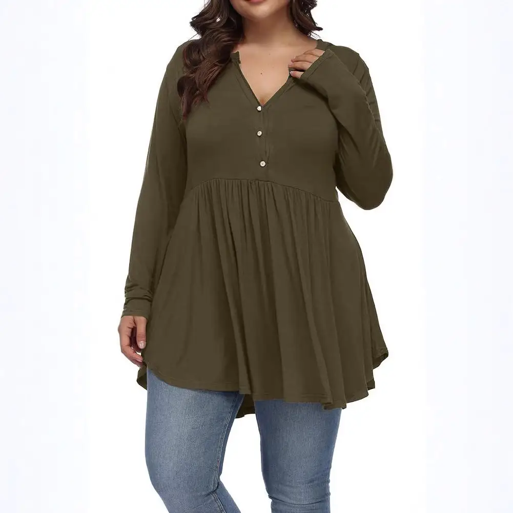 2026 V-Neck Button Pleated Women's T-Shirt Purple Large - Image 17