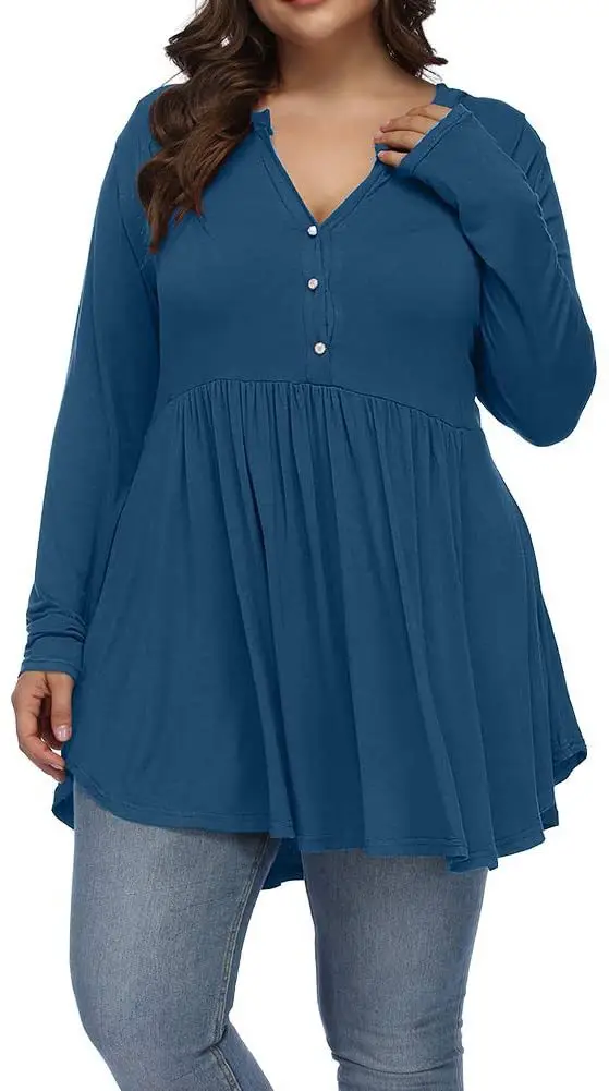 2026 V-Neck Button Pleated Women's T-Shirt Purple Large - Image 3