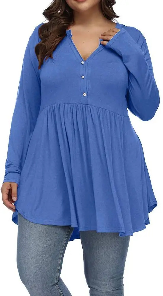 2026 V-Neck Button Pleated Women's T-Shirt Purple Large - Image 4