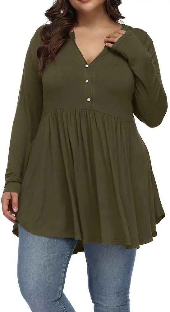 2026 V-Neck Button Pleated Women's T-Shirt Purple Large - Image 7