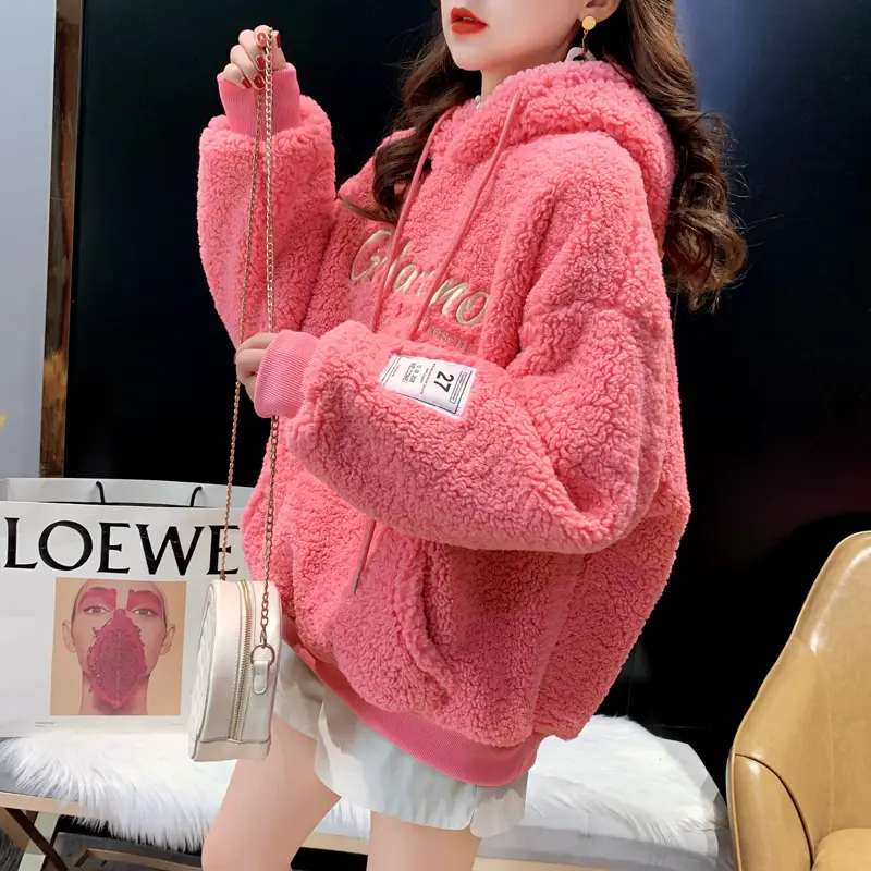 Women Fleece Lined Hooded Pullover Winter Warm Lettered - Image 4