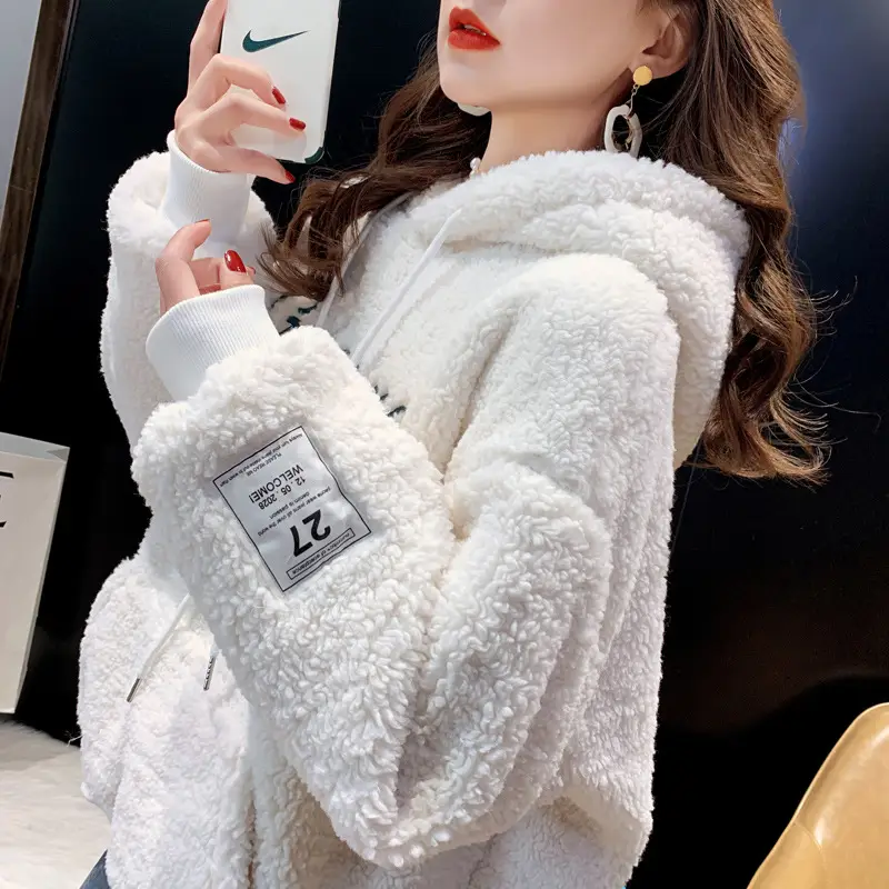 Women Fleece Lined Hooded Pullover Winter Warm Lettered — feature 15