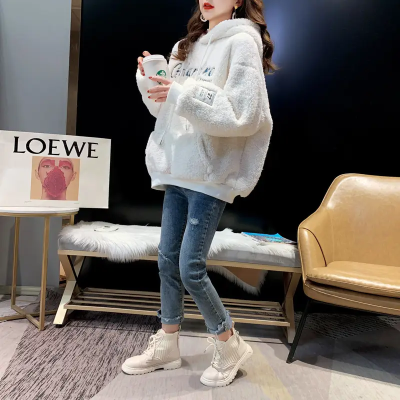 Women Fleece Lined Hooded Pullover Winter Warm Lettered — feature 18