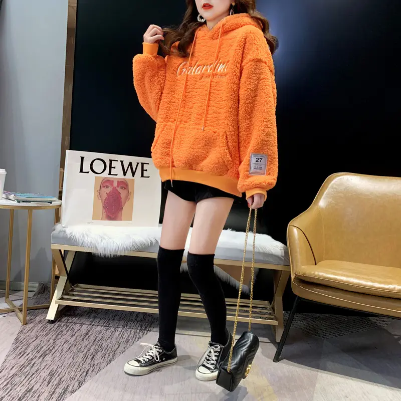 Women Fleece Lined Hooded Pullover Winter Warm Lettered — feature 5