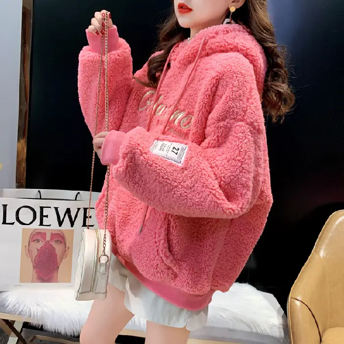 Women Fleece Lined Hooded Pullover Winter Warm Lettered - Image 2