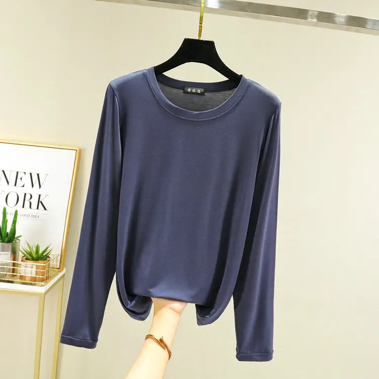 Women Long Sleeve Half Crewneck Top Large Grey - Image 12