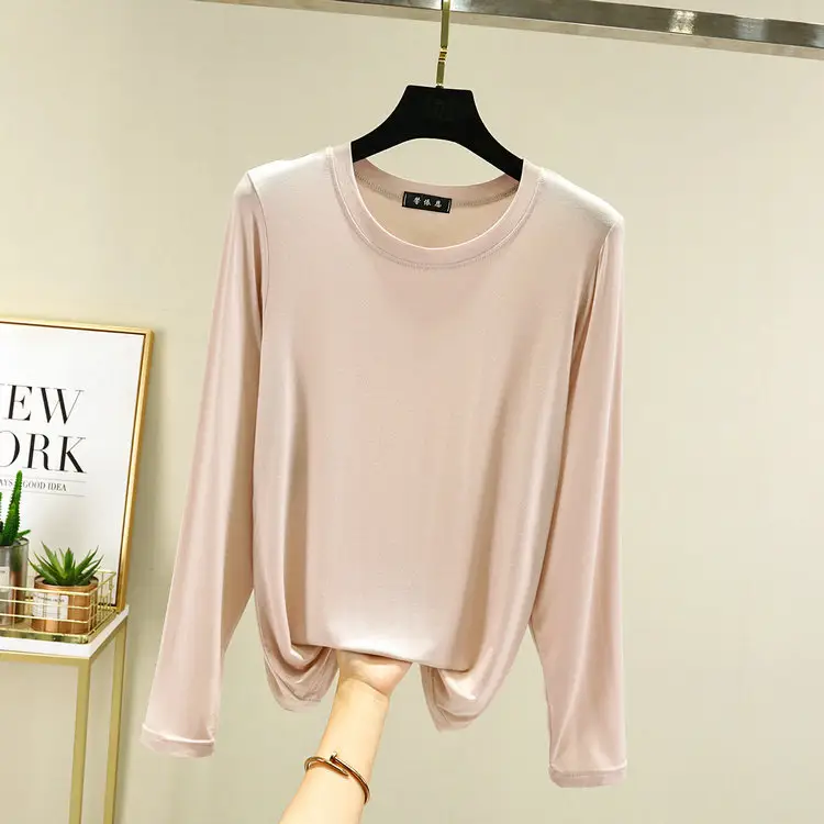 Women Long Sleeve Half Crewneck Top Large Grey - Image 10
