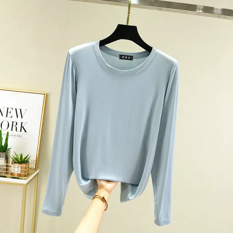 Women Long Sleeve Half Crewneck Top Large Grey - Image 4