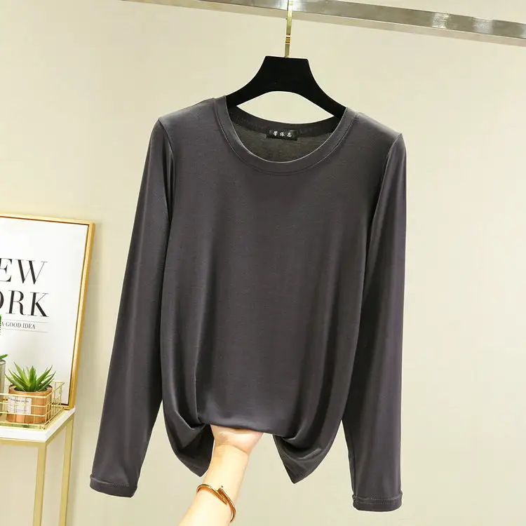 Women Long Sleeve Half Crewneck Top Large Grey - Image 6