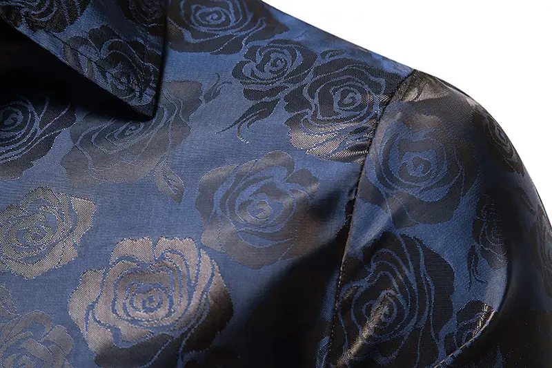 Men Long Sleeve Button Shirt Slim Fit Rose Print — feature 31
