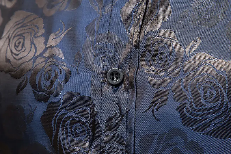 Men Long Sleeve Button Shirt Slim Fit Rose Print — feature 33