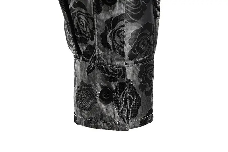 Men Long Sleeve Button Shirt Slim Fit Rose Print — feature 43