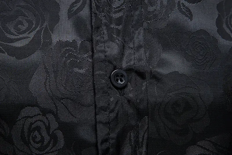 Men Long Sleeve Button Shirt Slim Fit Rose Print — feature 7